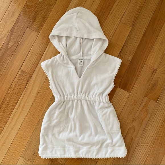 EUC 24M Carter's white terry swim cover up with hood - Picture 1 of 3